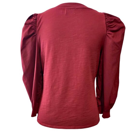 Nation LTD Womens Size M Red Tori Asymmetric Neck Combo Puff Sleeve Cotton Top - Picture 3 of 10